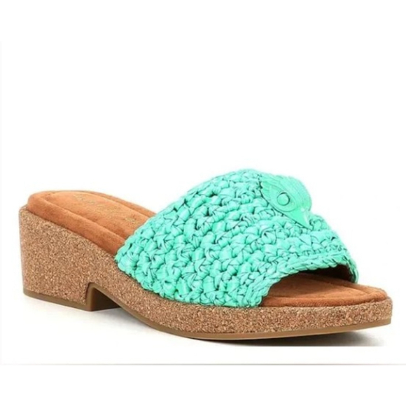 Kurt Geiger Kelly Green Eagle Crochet Rafia and Cork Slide Sandals 39 8 - Picture 1 of 10